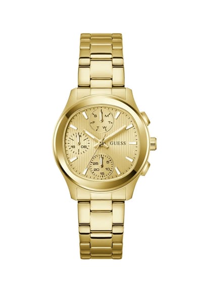Guess Birdie Quartz Analoog Horloge Goudkleurig Kast Gemaakt Van 100% Roestvrij Staal En Een Armband Van 100% Roestvrij Staal 36 GW1031L1, GW1031L2, GW1031L3, GW1031L4, GW1031L5, GW1031L6