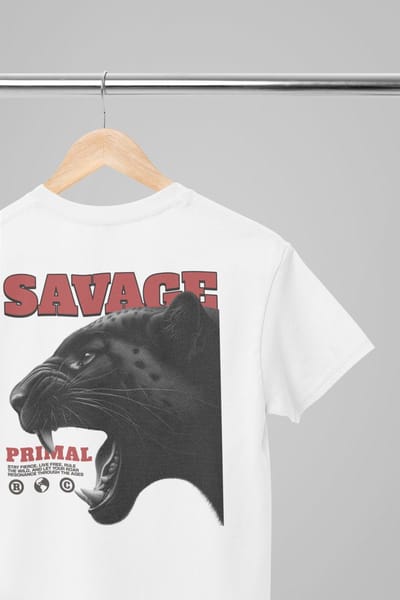 Oversized shirt - Savage primal - Wurban Wear | T-shirt | Merk kleding | Unisex tshirt | Streetwear | Pump cover | Techno outfit | Merk shirt | Gym shirt | y2k | Techwear | Urban | Grote maten | T-shirt heren | T-shirt dames | Wit
