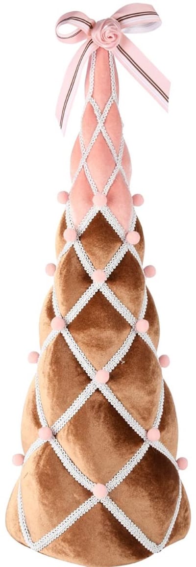 Dekoratief | Kegel vorm m/strikje, bruin/roze, stof, 21x21x58cm | A255354