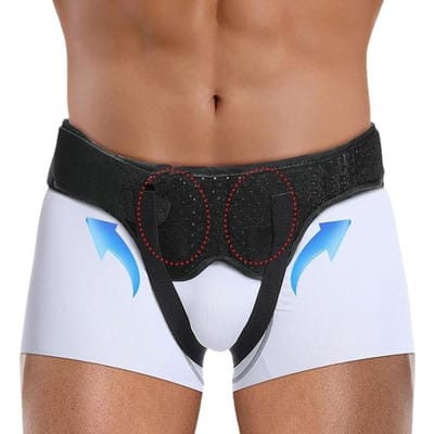 Ceinture Herniaire Réglable pour Hommes Support Inguinal avec 2 Coussinets Amovibles Gonflable Soulagement de la Douleur M noir