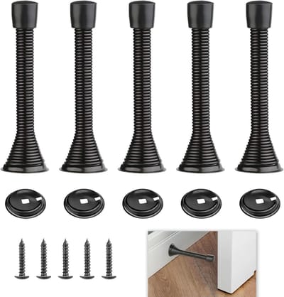 Deurstopper - Tools Deurstopper - Deurstopper - Deurvanger - Deurstopper met veermechanisme - Patio Deurstoppers Binnen Deurstoppers - Muurdeurstopper - Voor Huis en Kantoor - 5 Stuks - Zwart