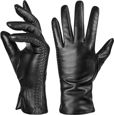 Handschoenen - handschoenen winter - Leren dameshandschoenen - warme winterse touchscreen - handschoenen met kasjmier voering -handschoenen dames - handschoenen waterdicht（Zwart M）