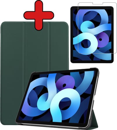 Hoesje - Geschikt voor Apple iPad Air 5 (2022) - 10.9 inch - 5e Generatie - M1 - Met Screenprotector - Hardcover Book Case - Trifold Bookcase Hoes - Hard Cover - Tablethoes - Donkergroen