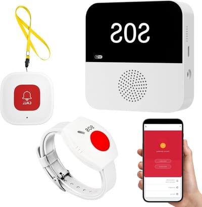 Noodknop voor Senioren en Kinderen, Wi-Fi Pager en Alarmknop voor Hulp in Noodsituaties (2 SOS Knoppen, 1 Ontvanger)