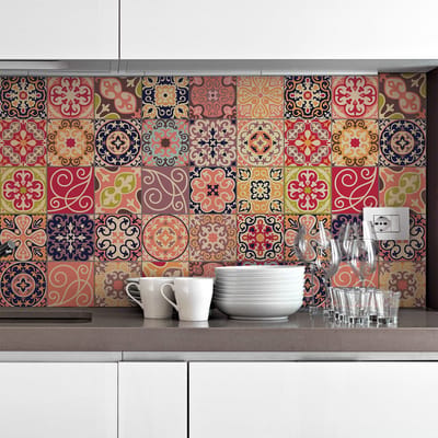 Zelfklevende tegelmuurstickers voor keuken en badkamer - 30 cementtegelstickers - La Valette - 30 stickers 10x10cm