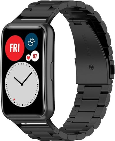 Strap-it Stalen Schakel bandje - geschikt voor Huawei Watch Fit / Huawei Watch Fit New - zwart