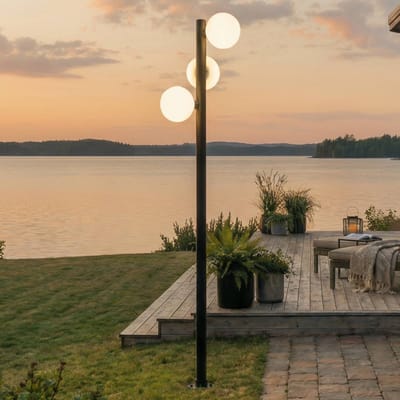 Lucande LED buitenlamp Asane, zwart, 3-lamps, 222 cm, CCT