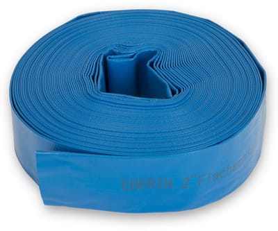 EBERTH 2" platte tuinslang voor pompen, 30 m lang, 2 inch, diameter 52 mm, flexibel, stevig PVC, industriële slang, waterslang voor besproeiing, in blauw
