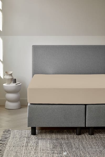 Dreamers Den - Premium Jersey Elestaan - Biologisch Katoen - Hoeslaken - Naturel - 90x220 cm - 35 cm hoekhoogte