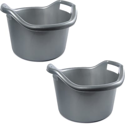 Hega Hogar Schoonmaakemmer - 2x - 14 liter - zilver - kunststof - afwasteil met handvatten - 41 x 24 cm