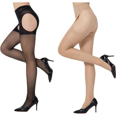 1/2 Paar Dames Open Kruis Doorzichtig Panty Kousen Hoge Taille Jarretel Body Kousen Sexy Panty Kousen 4 Zijdige Uitsparing M beige