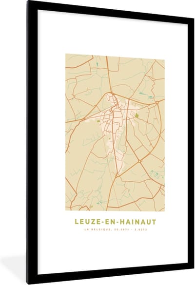 Fotolijst incl. Poster - België - Leuze-en-Hainaut - Kaart - Stadskaart - Plattegrond - 60x90 cm - Posterlijst