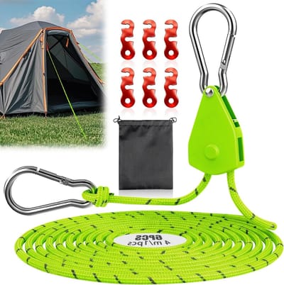 Duurzame Reflecterende Tent Touwen van 4 m met Spanningstrekker voor Camping, Strand en Tuin - Set van 6 Stuks