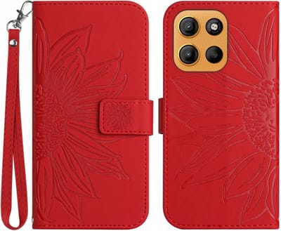 Coverup Hoesje - Geschikt voor Motorola Moto G15 / G17 (Power) Hoesje - Coverup Zonnebloem Book Case met Koord - Rood