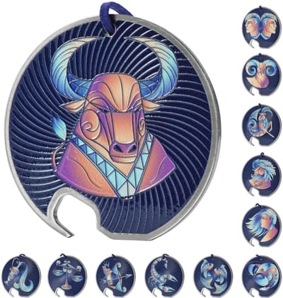 KADAX Zodiak Flesopener, roestvrij staal, sterrenbeeldflesopener, met één hand opener met gat, ronde flesopener voor huis, feest, bar, soda, bruiloft (stier)