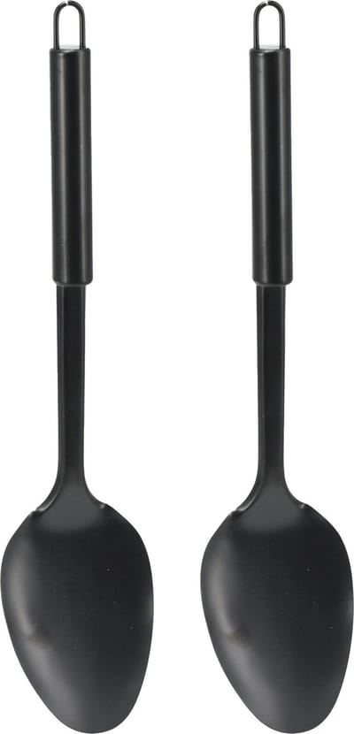 Excellent Houseware Kook/keuken gerei - 2x - opschep lepel - zwart - RVS - 32 cm