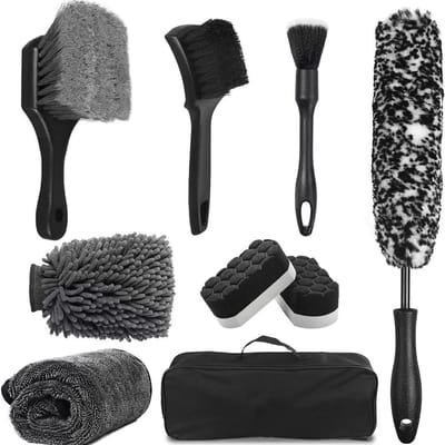 Auto Wiel Borstels - Detailing Set - Velgen Reinigen - Korte Handgreep - 7 Stuks - Grijs