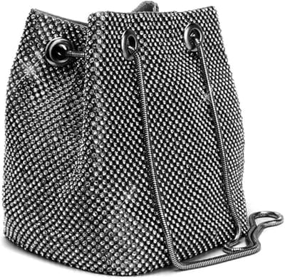 Dames Avondtas Met Strass - Handtas - Upgrade Editie - 15x11x14cm (5.9x4.3x5.5") - Met Veilige Sluiting - Feest/Trouw/Afspraakje - Incl. Binnenvak - Zwart