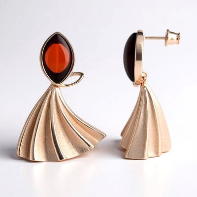 Cavill - Zilveren Oorbellen 2 75 ct Kersrode Baltische Barnstenen - 925 Sterling Zilver Rosé Verguld - Modern Elegante Marquise 38 mm