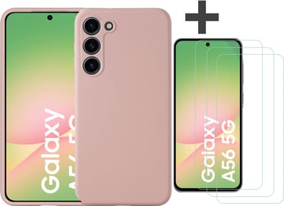 Hoesje geschikt voor Samsung Galaxy A56 hoesje zacht siliconen met 3 Stuks gehard glas Screenprotectors- Arara backcover - Licht Roze