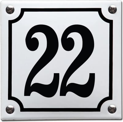 Emaille huisnummer wit/zwart nr. 22