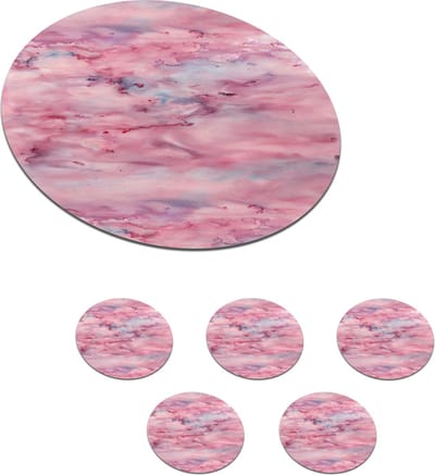 Onderzetters voor glazen - Rond - Alcohol inkt - Marmer - Roze - Patronen - 10x10 cm - Glasonderzetters - 6 stuks