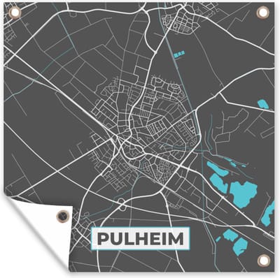 Tuin poster Stadskaart – Kaart – Pulheim – Blauw – Duitsland – Plattegrond - 200x200 cm - Tuindoek