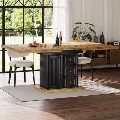 MODENUIT Eettafel - Uitschuifbaar Met Lades En Deur - Voor Keuken En Eetkamer - MDF En Metaal - 110-140x80x75 Cm