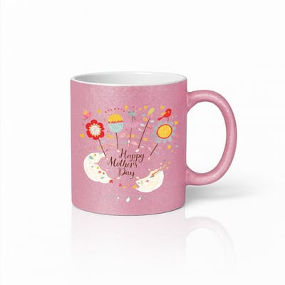 Happy Mother's Day Mok - Bloemen Design & Vogels - Keramiek - 330 ml - Roze