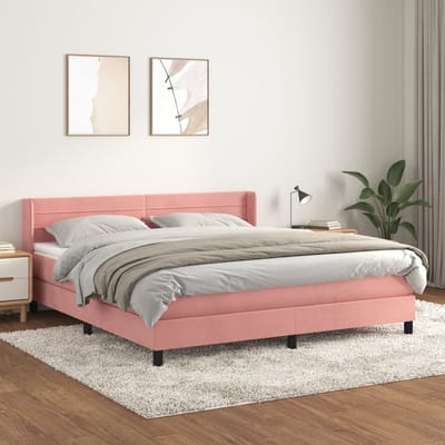 vidaXL - Boxspring - met - matras - fluweel - roze - 180x200 - cm