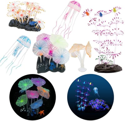 Dailygoods- Aquariumdecoratie 6 Stuks - Lichtgevende Kunstplanten - Siliconen Gloeiende Anemoon/Kwallen - Duurzaam en Niet Giftig - Ideale Decoratie voor Aquarium - Aquariumversiering