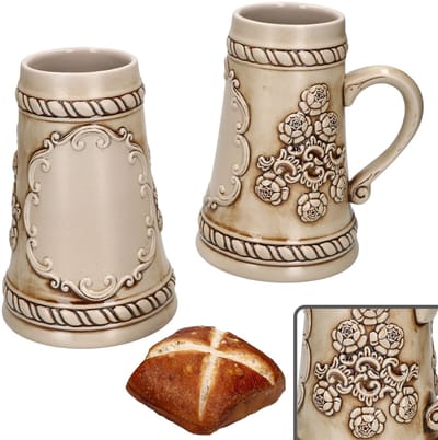 Set van 2 Ruhpolding kannen met bordje 0,5 liter beige-bruin keramiek