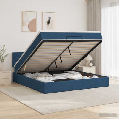 vidaXL - Ottoman - bed - met - matras - met - hoofdeinde - Blauw - 160 - x - 200 - cm - Stof