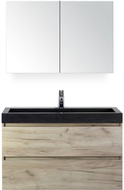 Maxx XL Badmeubelset 100 cm - Craft Oak - Wastafel Lucca 1 Kraangat met Spiegelkast