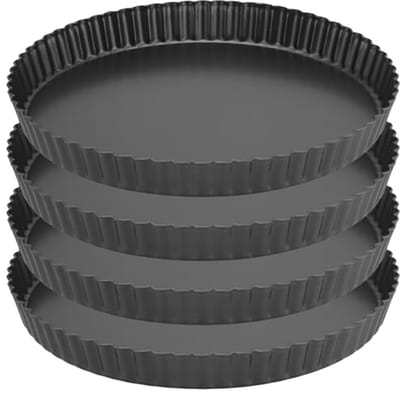 10 Inch Non-Stick Baking Molds – Set of 4 with Removable Loose Bottom for Quiches, Pies, and Flans