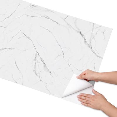 Coloray Meubel Wrap Folie - Wit Meubelfolie - 65x130 cm - Decoratiefolie Zelfklevend Marmeraders - Meubelfolie Zelfklevend - Minimalist Meubelfolie - Wrapfolie Keuken - Wanddecoratie - Texturen