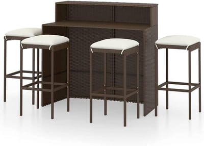 Tuinbarset - Balkonset Terras - Buiten Zitten - Inclusief Kussens - 5-delig - Bruin