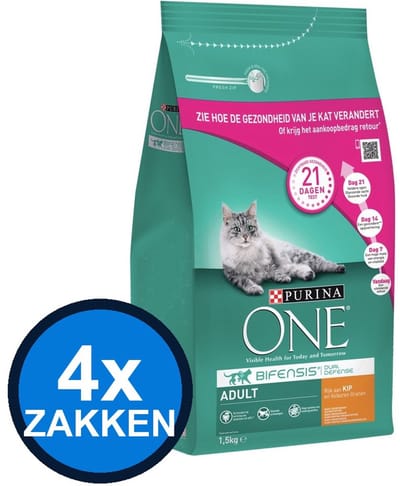4x Purina One - Adult Kip&Verse Groenten - Kattenvoer Droogvoer - 1.5 kg