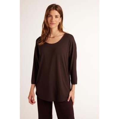 DIDI Dames Loose tee crew 3/4 sleeves Chocolate brown maat 36