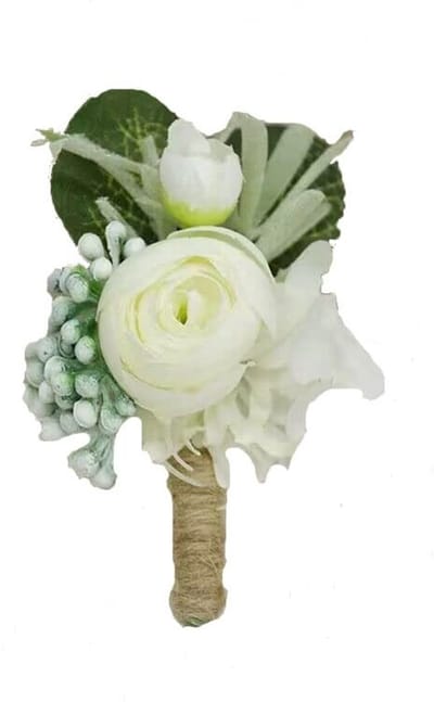 Dailygoods- Bloem Corsage Bruidegom - Kunstbloemen - Bruidsbloem - Decoratie Bruiloft - Knoopgaten - Handgemaakt 9CM x 12CM