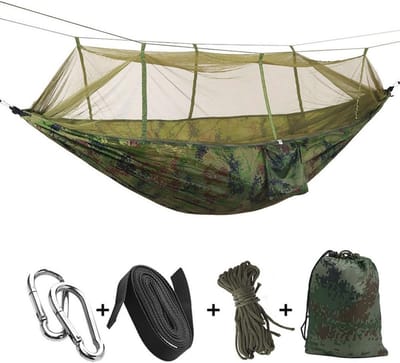 Hangmat met Klamboe voor Buitenleven - Draagbare Parachute Hangmat voor 2 Personen, Maximaal Laadvermogen 200 kg, Camouflage Kleur
