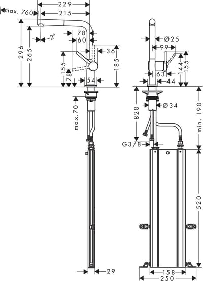 Hansgrohe M54 - Talis keukenkraan met uittrekbare vuistdouche, sBox, geborsteld zwart chroom 72809340