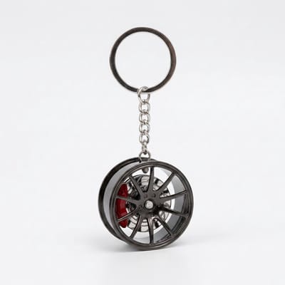 Zwartkleurige auto remschijf sleutelhanger – metalen wiel sleutel hanger – 360° roterende brake disc keychain – unisex – decoratieve auto velg sleutelhanger