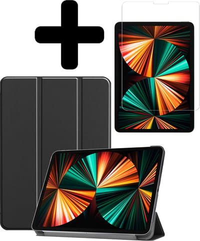 Hoes - Geschikt voor Apple iPad Pro (2021) - 11 inch - 3e generatie - Met Screenprotector - Trifold Bookcase - Hard Cover - Hardcover Book Case - Tablet Hoesje - Zwart