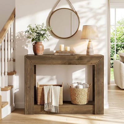 Tribesigns Consoletafel - Sidetable - Console - Haltafel - MDF - Bruin - Industrieel - 105 x 30 x 80 cm - Console Tafel voor Hal, Woonkamer, Entree