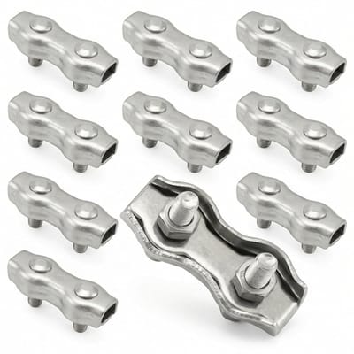 M4 Duplex Klem voor Draad en Kabel, 304 RVS Kabelklem voor 3mm - 4mm Draad, 10 Stuks voor Kledinglijn en Luifelmontage