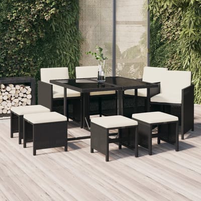 vidaXL - 9-delige - Tuinset - met - kussens - poly - rattan - zwart