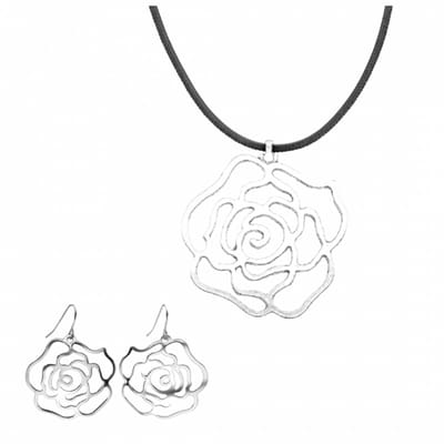 2 Delig -Ketting-oorbellen- Pioen-Zilveren oorbelhaken- Charme Bijoux