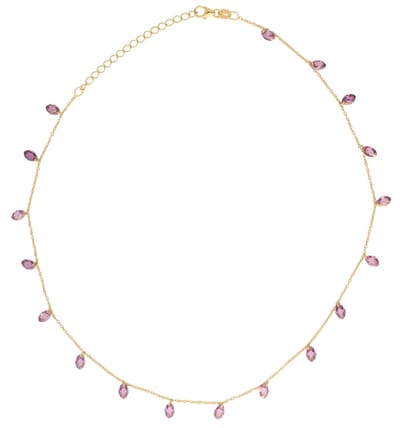 Dames Ketting Zilver met Ovale Paarse Zirkonia | 38cm plus 3cm Verlengstuk | Kleurrijke Zirkonen | Verguld 925 Zilver | Gold Plating van Hoge Kwaliteit | Italiaans