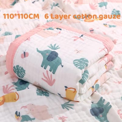 110*110CM Babybadhanddoek Puur Katoen 6 Laags Hoge Dichtheid Gaas Zacht Comfortabel Huidvriendelijk Ademend Babydeken Zomer